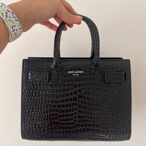 Saint Laurent Black Croc-Embossed Handbag Sac du jour